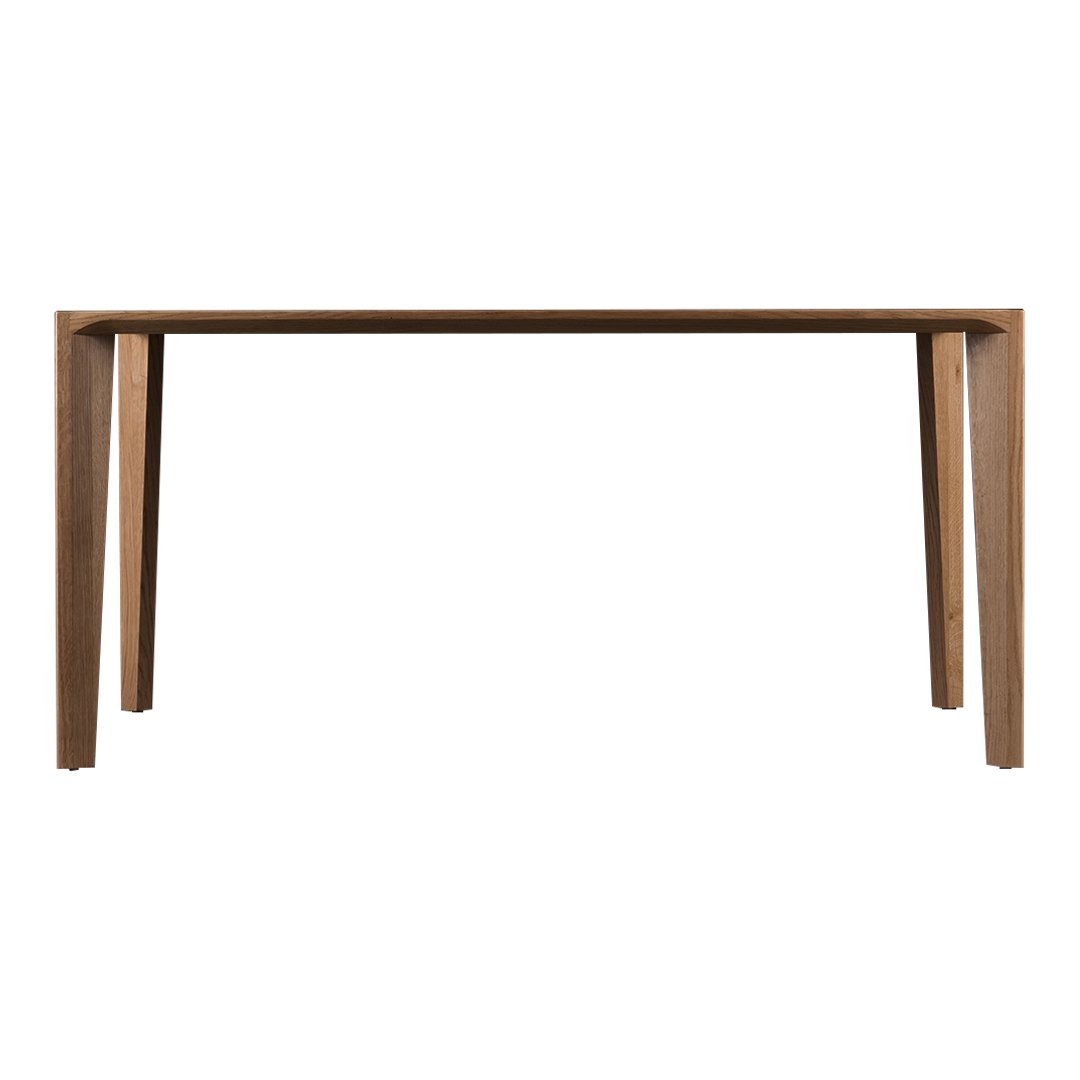 Modern wooden table in a warm natural brown finish with a sleek, minimalist design.