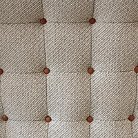 Beige textured fabric with diagonal pattern and brown button accents, adding a cozy and stylish touch.