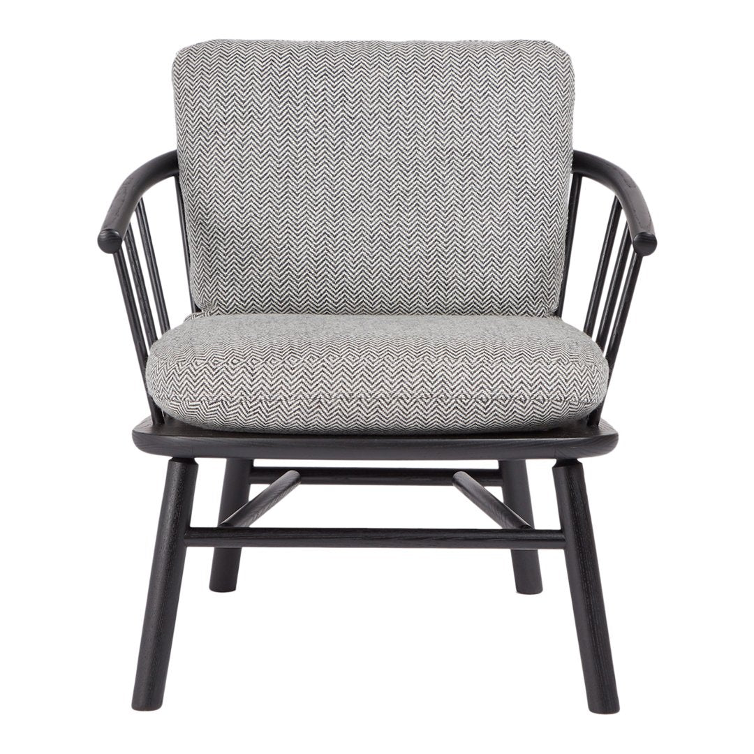 Gray textured upholstery with a sleek black frame, combining modern and minimalist design elements.