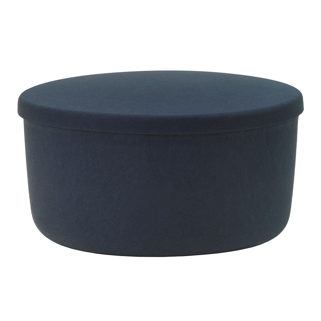 Navy blue round storage box with a smooth, solid color surface and no visible patterns. Ideal for organizing.