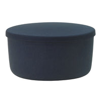 Navy blue round storage box with a smooth, solid color surface and no visible patterns. Ideal for organizing.