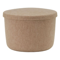 Brown felt storage pot with a smooth, rounded design and a matching lid. Ideal for organizing and decor.
