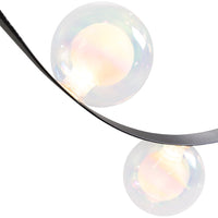 Iridescent globe lights on a sleek black strap, showcasing soft pastels and vibrant reflections.