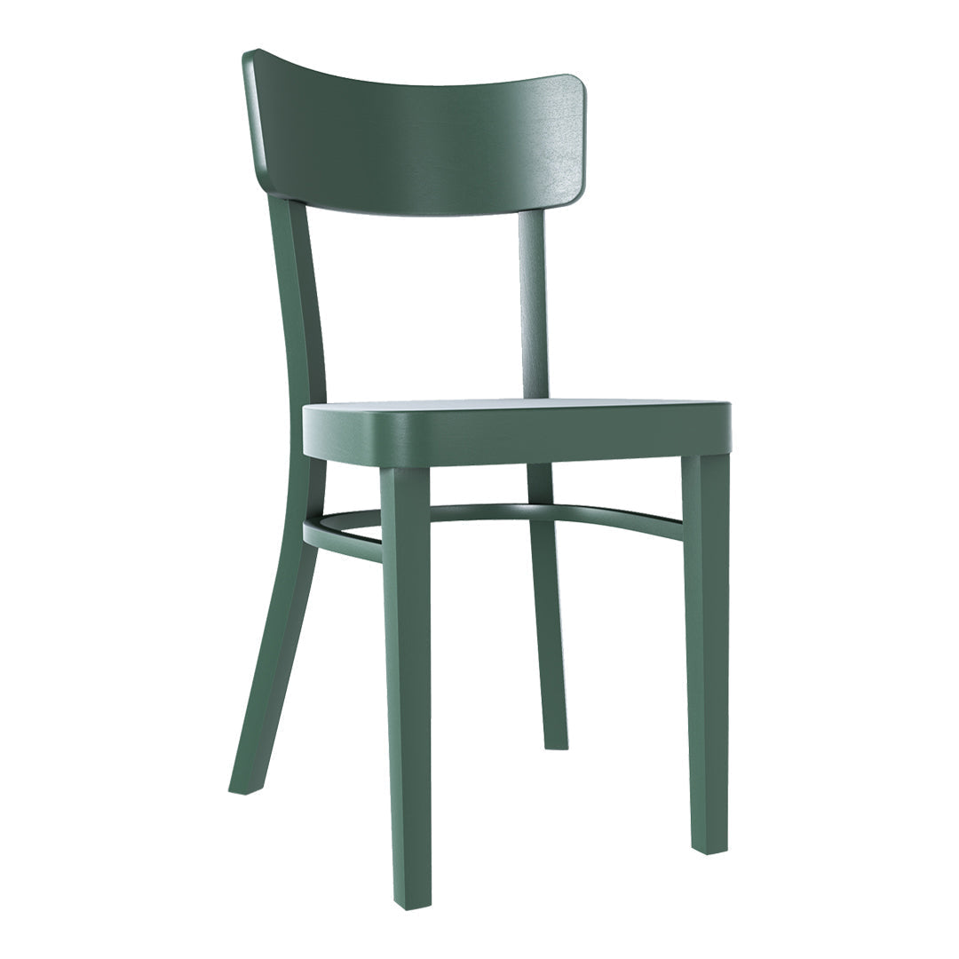 "Minimalist green chair with smooth, solid finish and simple design, perfect for modern interiors."