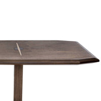 Dark walnut wood tabletop with a sleek, angular design and subtle grain pattern for a modern aesthetic.