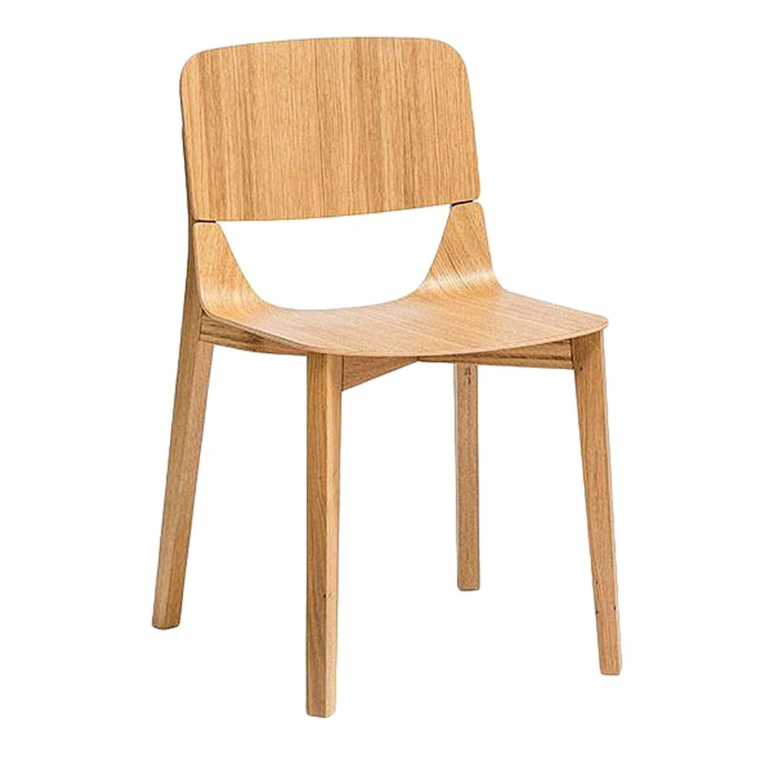 Natural wood dining chair with a smooth, light oak finish and minimalist design. Perfect for modern interiors.