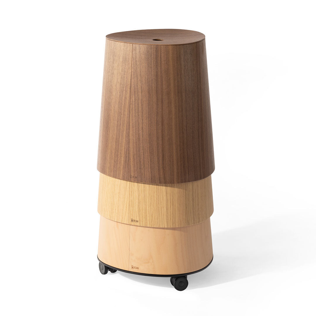 Three-tiered wooden stool in light beige, natural wood, and dark walnut finishes with a smooth, modern design.