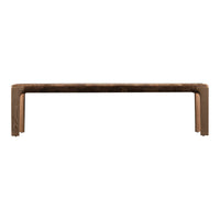 Rustic brown wood bench with a smooth surface and simple geometric design, perfect for modern or traditional decor.