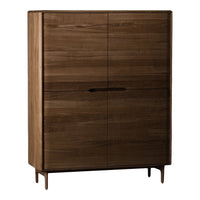 Walnut wood cabinet with a smooth, minimalist design and natural wood grain patterns. Rich brown tones complement any decor.