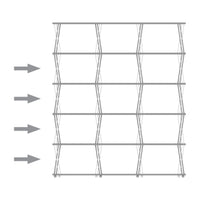 White minimalist shelving unit with a geometric pattern of diagonal lines and six open shelves. Ideal for modern spaces.