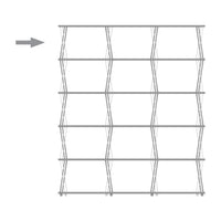 "White geometric shelving unit with clean lines and a modern design, featuring alternating solid and open sections."