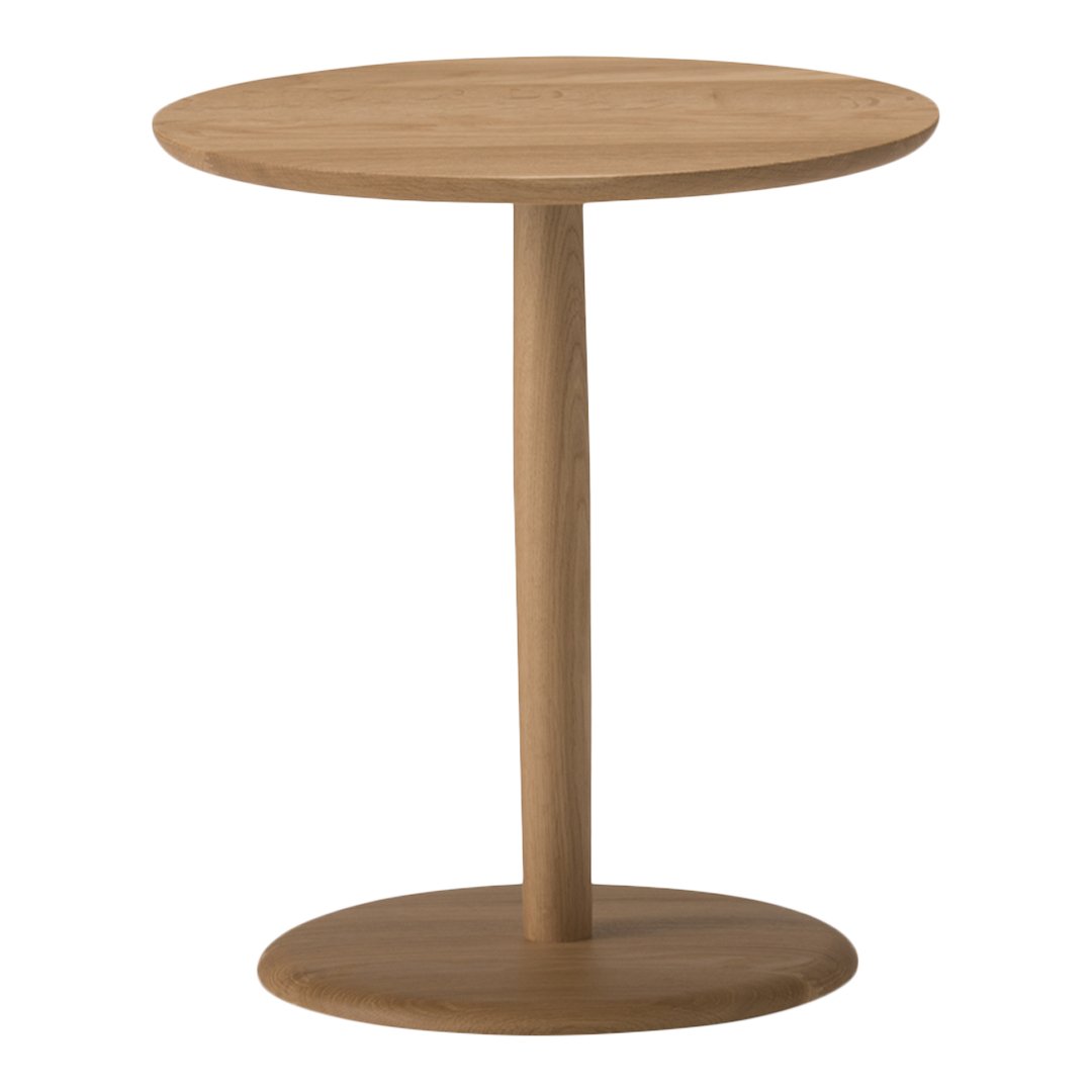 Natural wood side table in a smooth, light brown finish with a sleek, minimalist design. Perfect for modern decor.