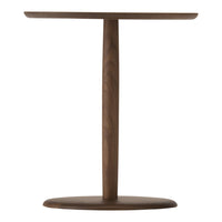 Wooden accent table in rich walnut finish with smooth, rounded edges and minimalistic design. Ideal for modern decor.