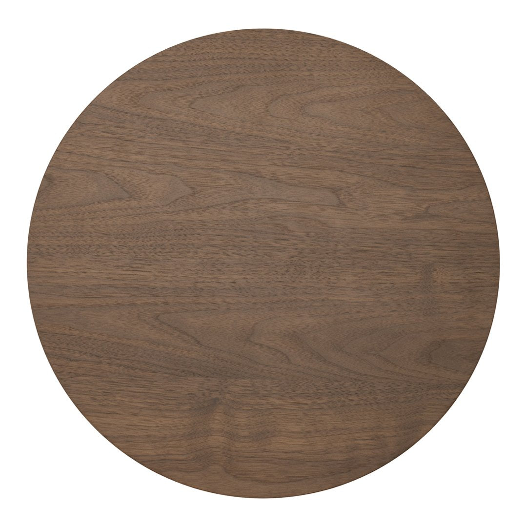 Round wooden table top in rich brown finish with subtle grain pattern. Ideal for modern or rustic decor.