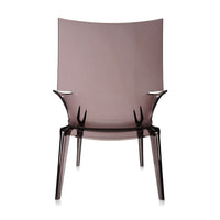Transparent smoky purple chair with a sleek, modern design and smooth, minimalist lines. Perfect for contemporary decor.