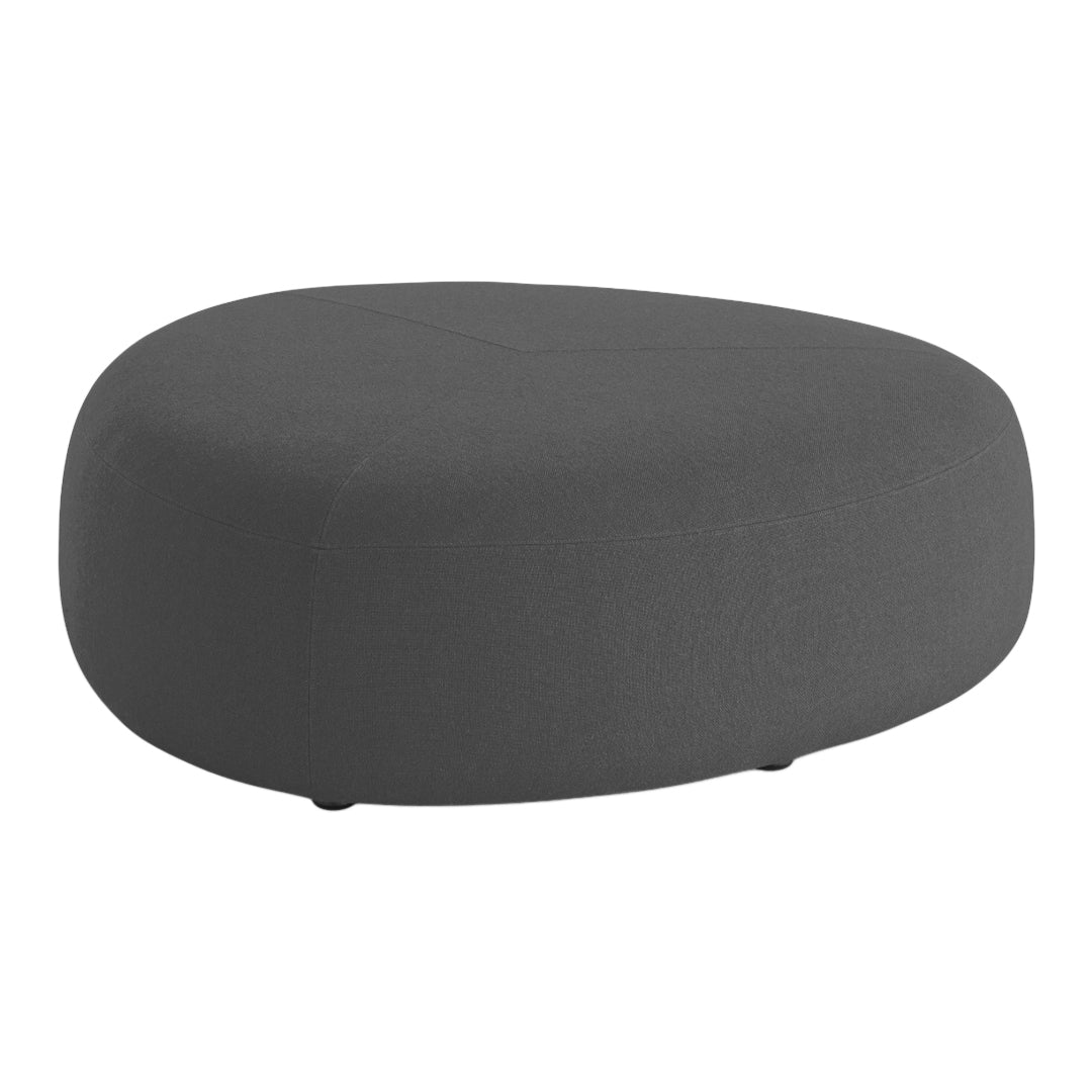 Gray pebble-shaped ottoman with a smooth, solid texture, perfect for modern decor. Ideal for casual seating.