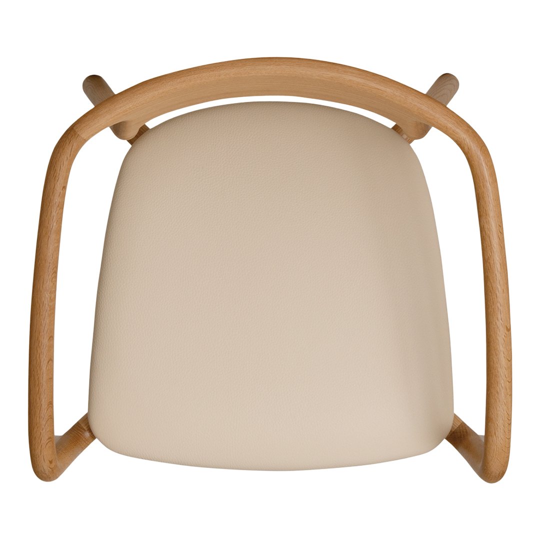 Beige seat with smooth texture, complemented by natural wooden armrest design, perfect for modern decor.