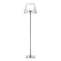 Modern chrome floor lamp with a sleek white shade, creating a minimalist aesthetic. Perfect for contemporary decor.