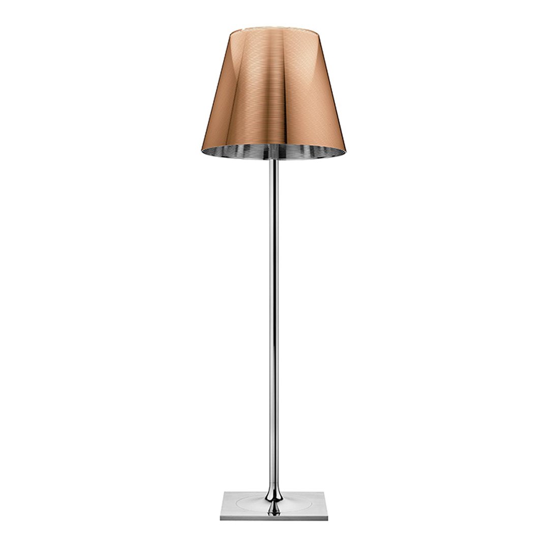 Sleek silver lamp with a textured copper shade, ideal for modern and stylish decor.