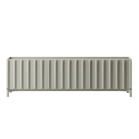 Light gray storage bench with vertical ribbed pattern, adding a modern touch to any space.