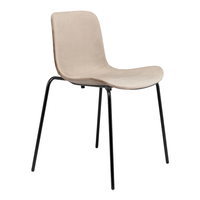Beige velvet chair with sleek black metal legs, featuring a smooth, minimalist design. Perfect for modern decor.