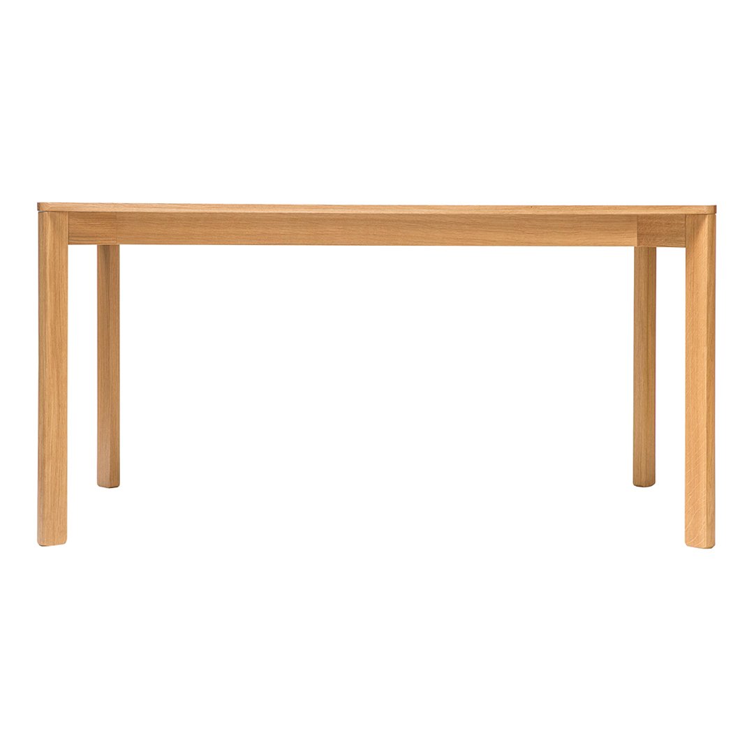 Natural oak dining table with a smooth, minimalist design and warm wood tones. Perfect for modern decor.