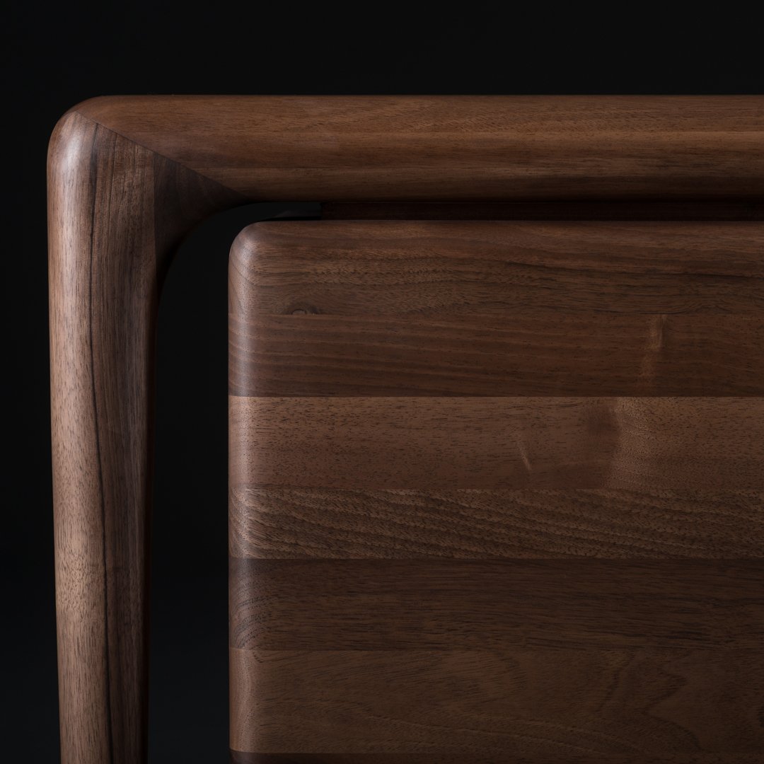 Elegant walnut wood with smooth textures and rich tones, showcasing a sleek, modern design.