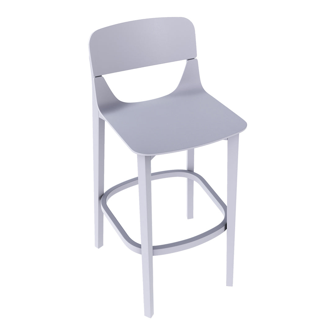 Light gray modern bar stool with a minimalist design and smooth, clean lines. Perfect for contemporary interiors.