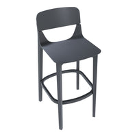 Lightweight modern bar stool in sleek gray finish with minimalist design and smooth edges. Perfect for contemporary spaces.