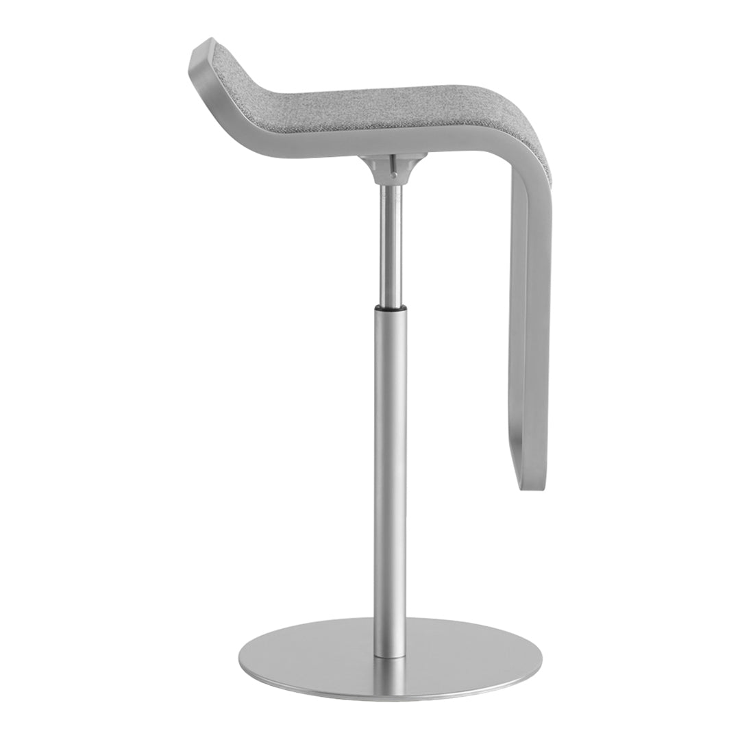Sleek gray bar stool with smooth contours and a brushed stainless steel base for a modern touch.