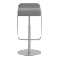 Gray upholstered bar stool with a sleek silver base and minimalist design. Simple, modern, and versatile.