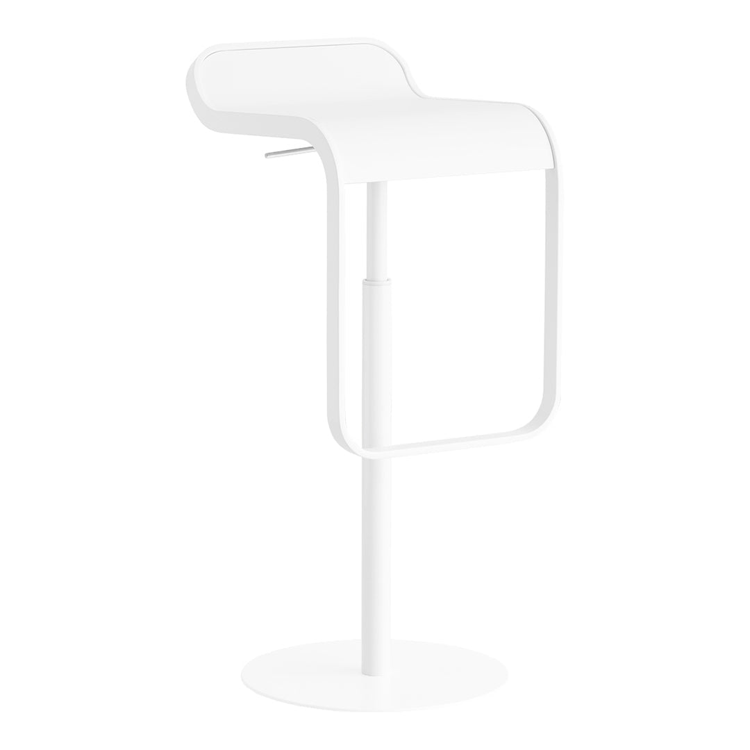 Sleek white bar stool with a minimalist design and smooth finish, perfect for modern interiors.