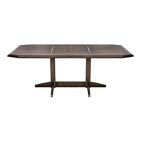 Dark wood rectangular table with smooth finish and subtle grain patterns, featuring sleek, modern lines.