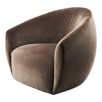 Stylish brown velvet armchair with a sleek, modern design and subtle ribbed texture throughout.