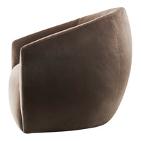 Brown upholstered modern chair with a sleek, curved silhouette and smooth texture. Ideal for contemporary decor.