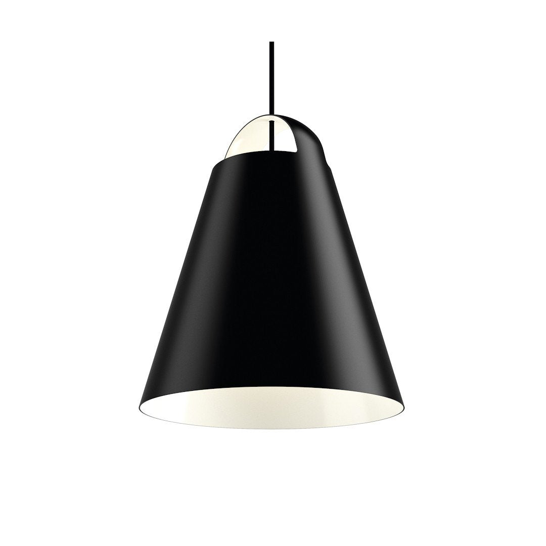 Black pendant lamp with a sleek, conical shape and a contrasting white interior. Modern design for stylish lighting.