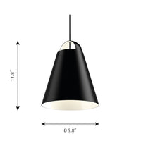 Black and white pendant lamp with a sleek cone shape and minimalist design. Perfect for modern decor.