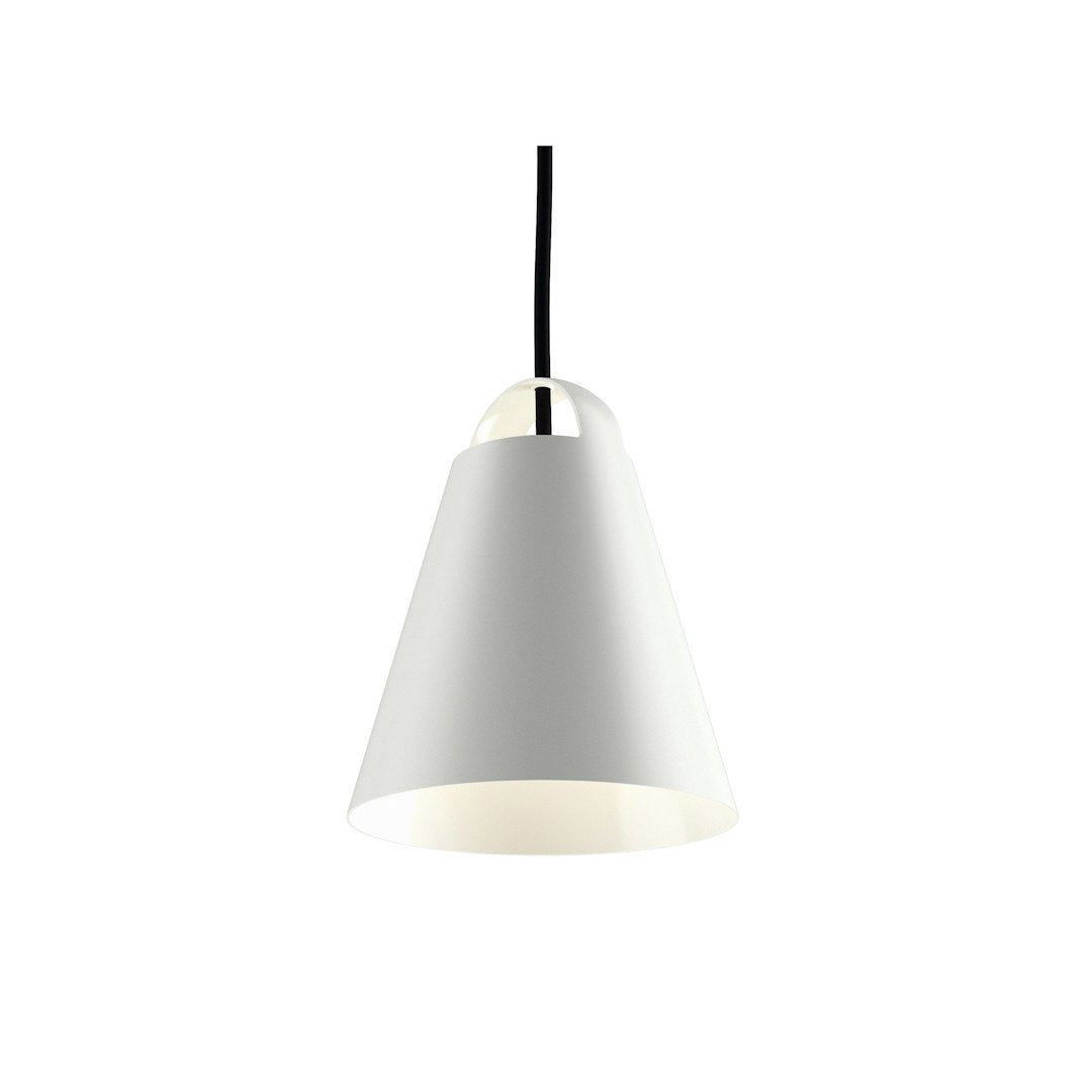 White conical pendant lamp with a sleek black cord, perfect for modern decor.