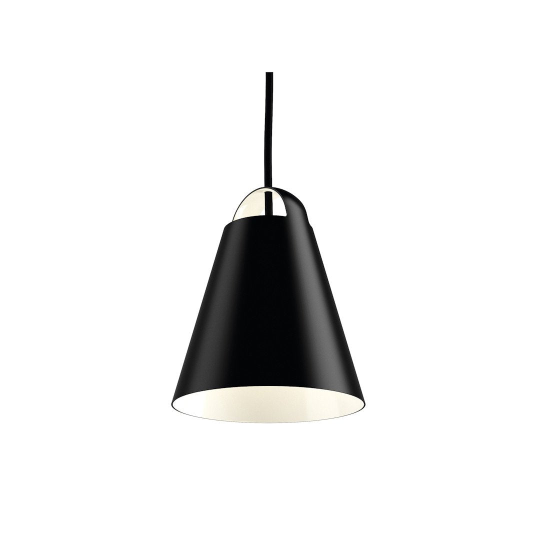 Black cone pendant lamp with a sleek white interior, perfect for modern decor.