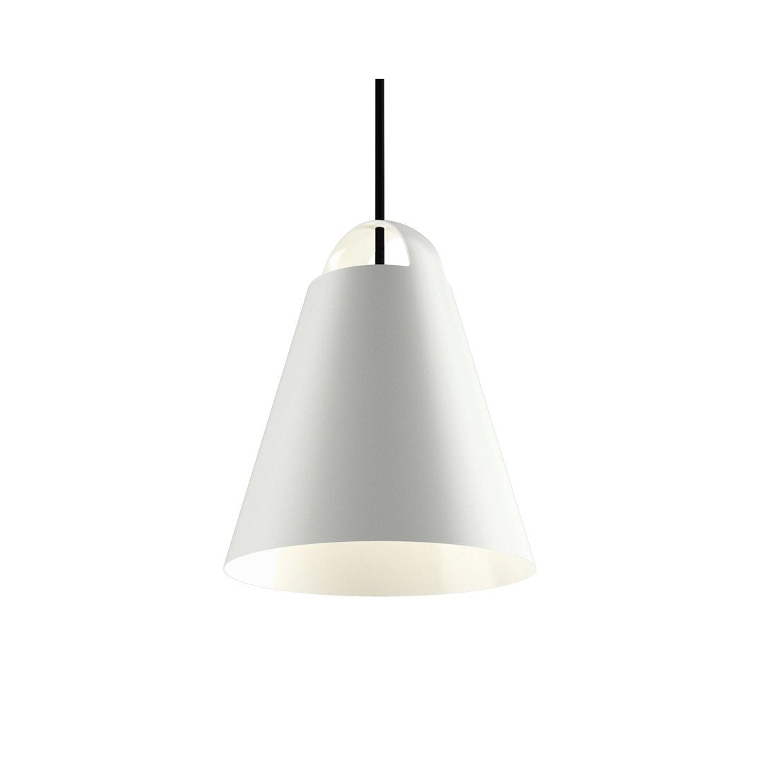 Modern white pendant light with a sleek conical shape and a black hanging cord. Ideal for stylish interiors.