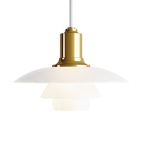 Gold and white layered pendant lamp with a sleek, modern design, featuring elegant circular patterns.