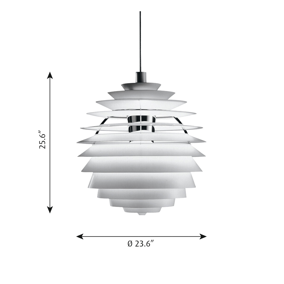 White modern pendant lamp with layered design, showcasing a sleek, minimalist pattern and smooth finish.