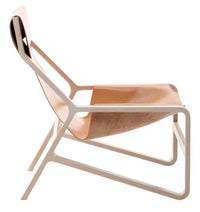 Modern chair featuring a minimalist design in light beige and soft cream with a sleek white frame.