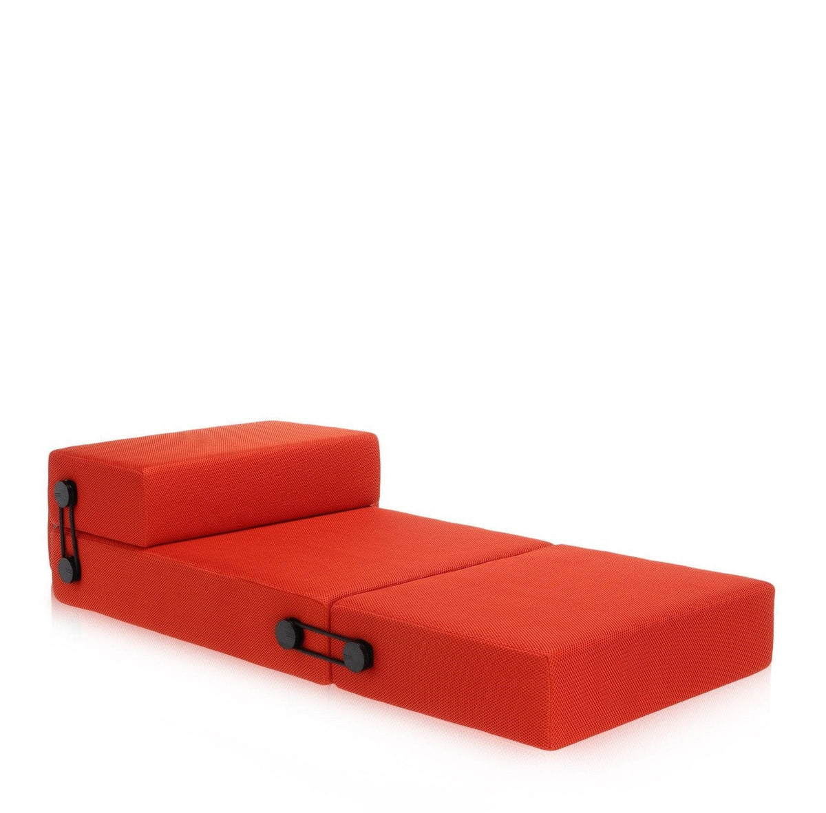 Bright red modular lounge chair with smooth fabric and minimalist design. Perfect for modern interiors.