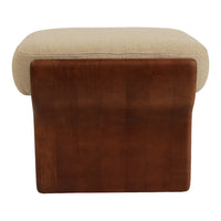 Beige upholstered top with a smooth, rich brown wooden base, creating a modern, minimalist aesthetic.