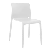 White minimalist chair with a sleek, curved design and smooth finish, perfect for modern decor.