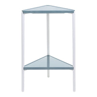 Blue and white modern corner shelf with a sleek, minimalist design. Perfect for compact spaces.