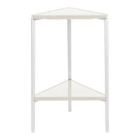 White triangular shelf with sleek, minimalist design and smooth surface, perfect for corner spaces.