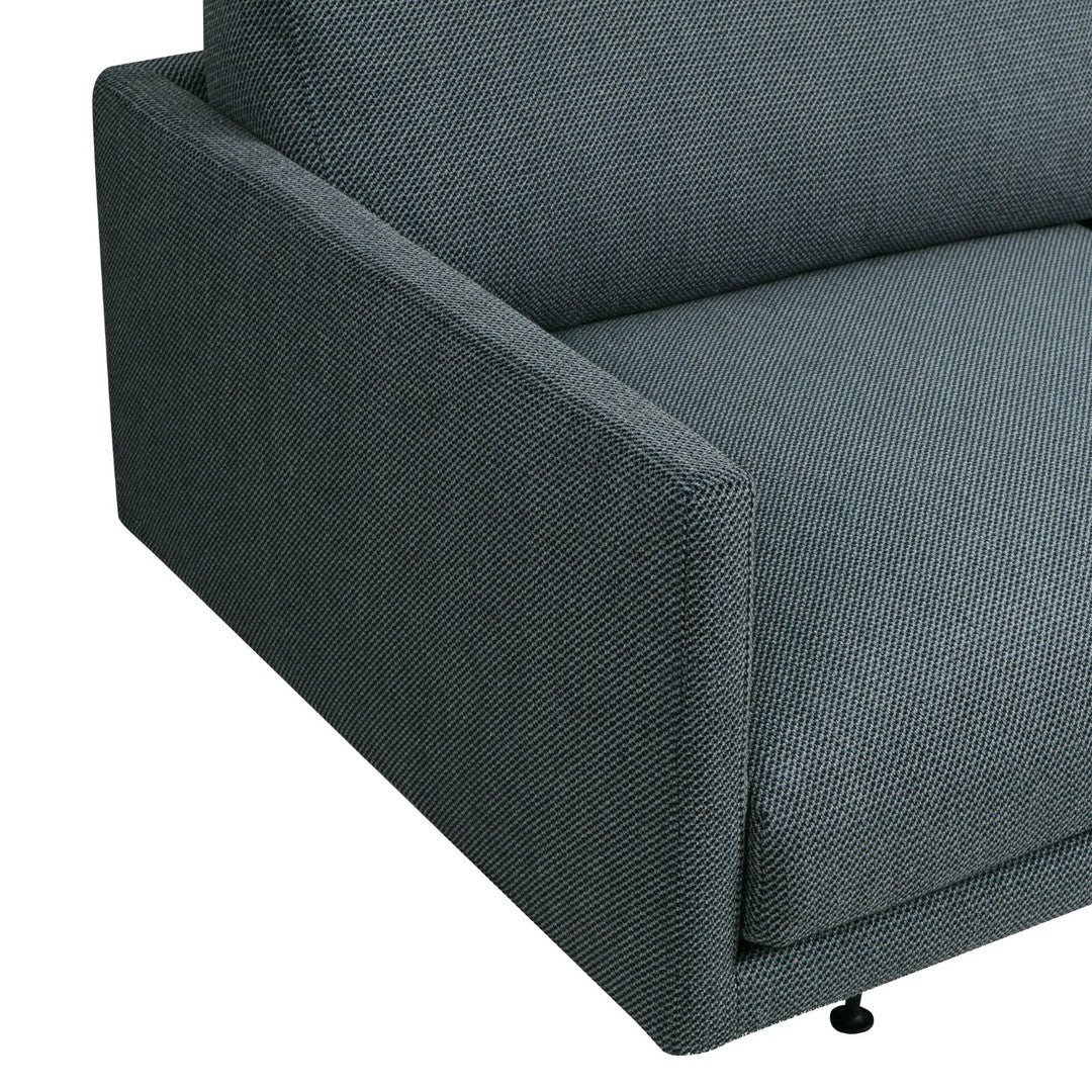 Gray textured fabric sofa with a chic houndstooth pattern and sleek, minimalist design.