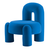 Vibrant blue modern chair with rounded shapes and minimalist design ideal for contemporary interiors.
